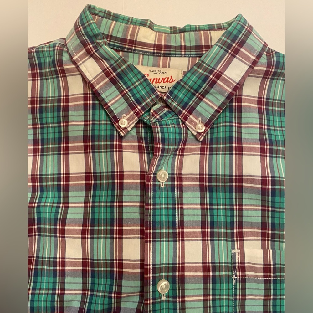 Lands End Canvas Men’s Size Large Green  Plaid Button Up Long‎ Sleeve Shirt